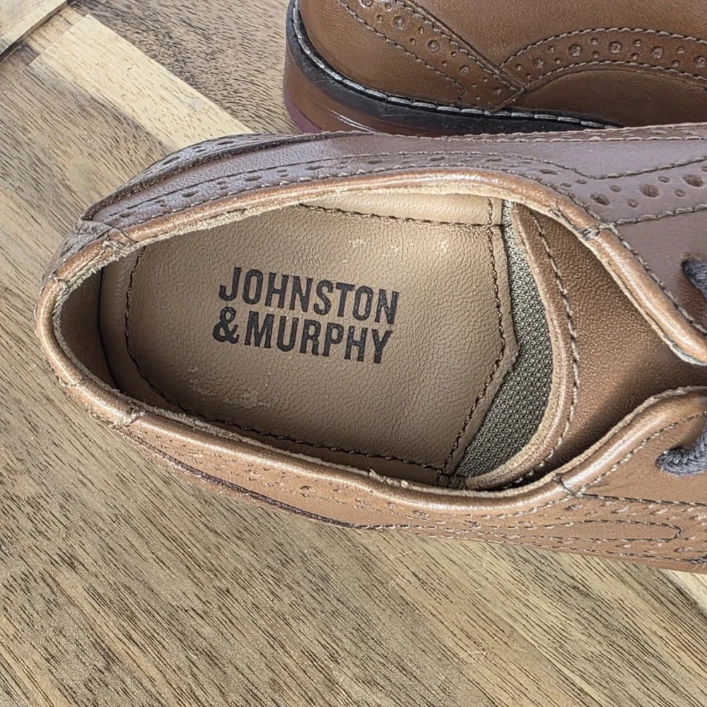 Johnston Murphy Conard Cap Toe‎ Oxfords Toddler Sz 10 Tan Brown Dress Shoe